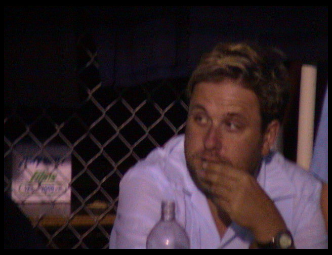 Chris contemplating that my wife (Sandra)just told him that we first saw the Clumsy Lovers at a Saint Patty's day show at Speedy O'Tubbs in Bellingham