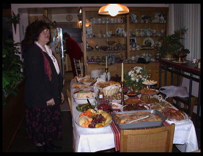Katherine looking at the beautiful feast.