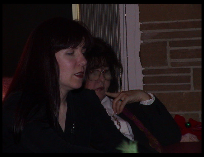 Kate and Katherine relaxing after dinner.