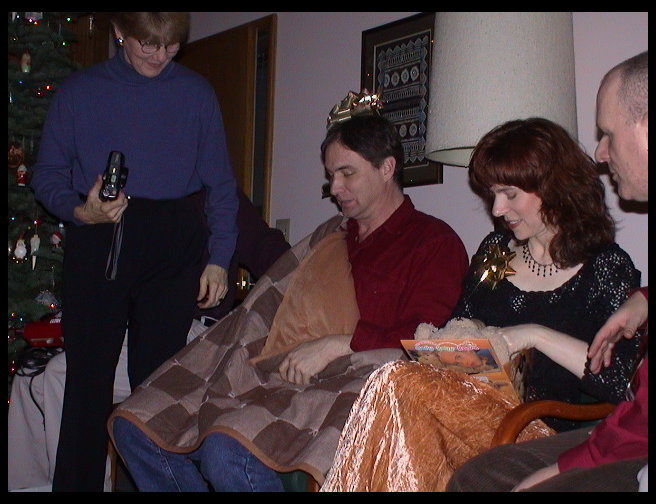 Dave unwrapped a homemade Grandma blanket.