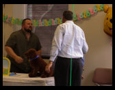 Peter hugging the proud mom to be.