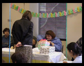 Amanda Spraker checking out what I am opening.