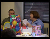 Sandra sharing a card with Timm.