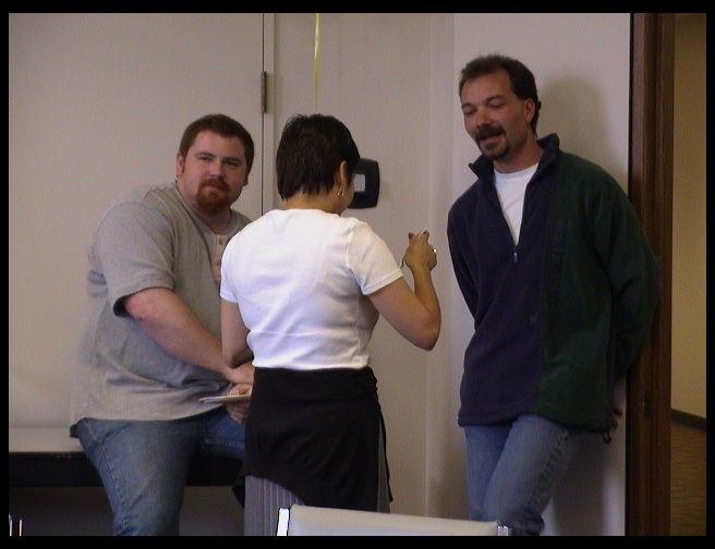 Mark Ross in gray, Steph in white and Pasha in black.