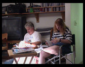 Shirley Ross and Melaney (Ross) Watson playing a game.