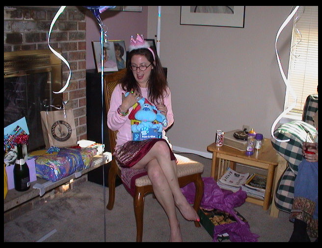 All excited because she got Blue!