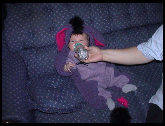 Logan eating dinner.