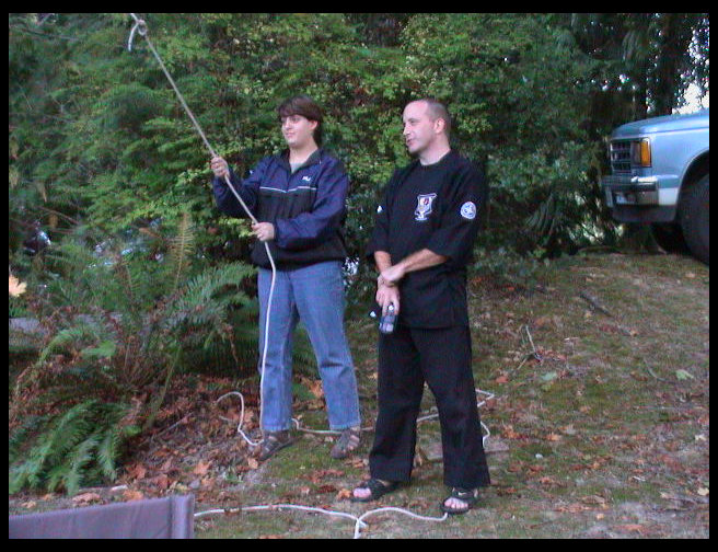 while Mrs. Mustard (Monica) minds the rope