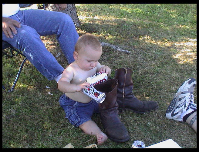 Logan enjoying empty cans.