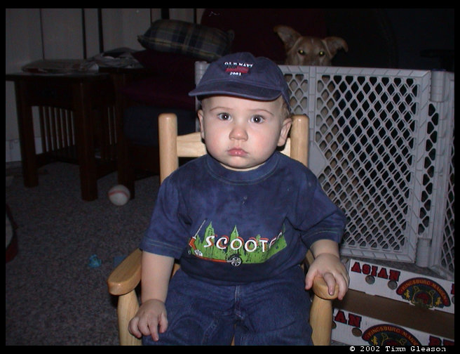 Logan in his patriotic baseball cap.