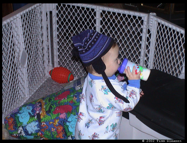 Logan in his ski hat. 