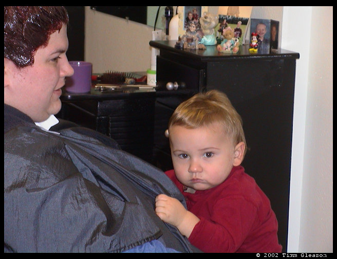 Logan getting ready for his first haircut.