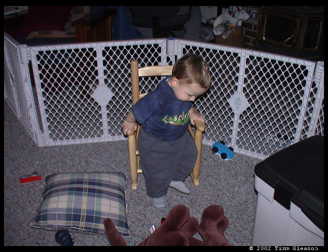 Checking out his feet.