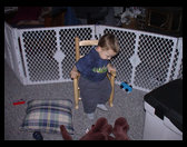 Checking out his feet.