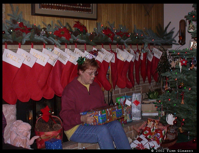Connie opening her exchange present.