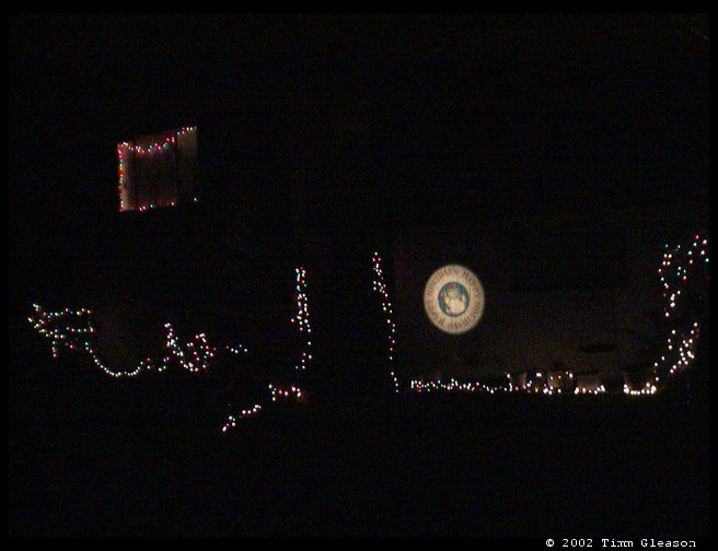 Picture of our house at night Christmas 2001.