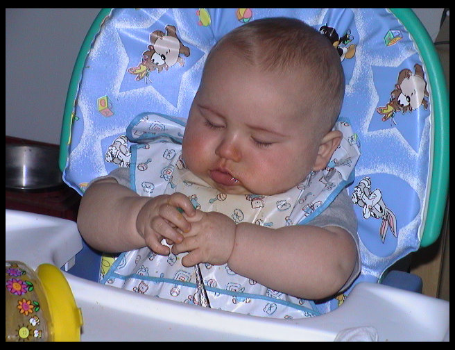 Logan has a spoon the first time.