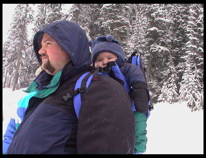 Timm and Logan in Logan's first outing in the snow.