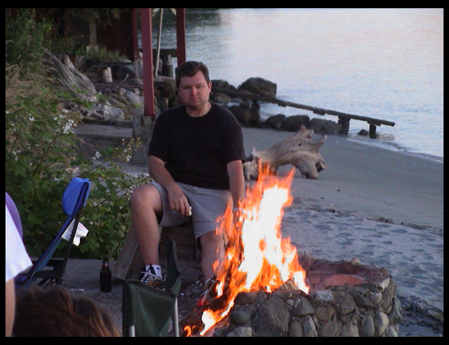 Jeff at the fire on the beach.