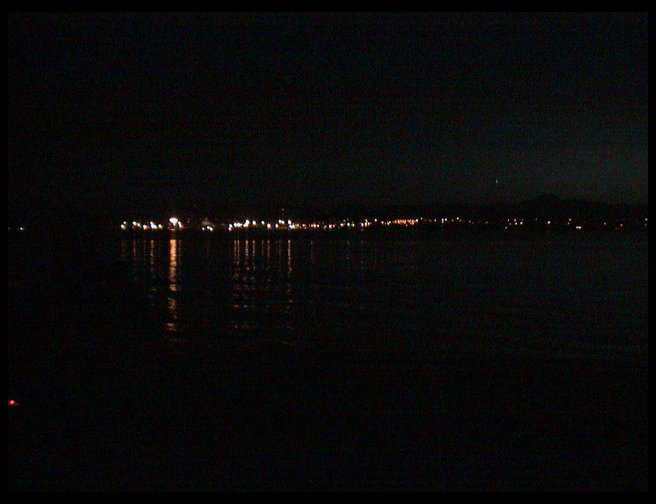 The lights of the shipyard.