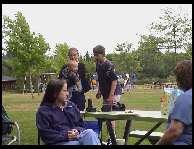 Aunt Heather seated, Jenni holding Logan and Ty.