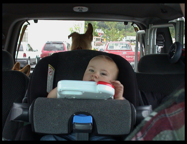 Logan in his car seat.