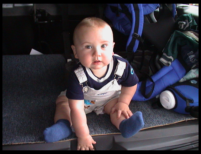 Logan awaiting mom and dad to get in gear for the Solstice Parade.
