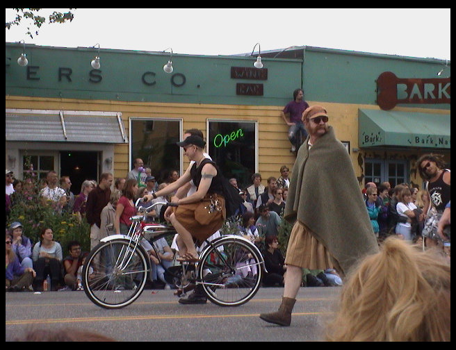 The utilikiltarians in the parade...Timm has a Utilikilt!