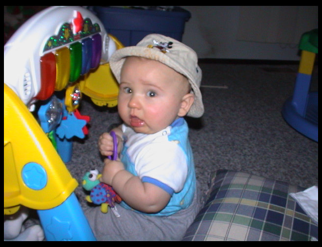 Now he is playing with his jittery bus.