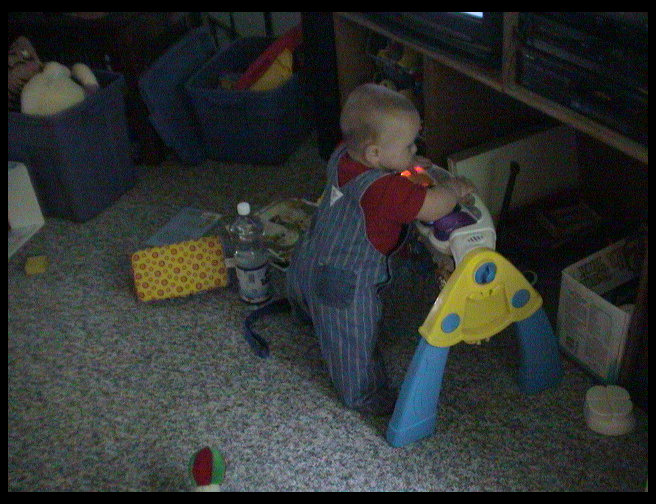 Logan is starting to use his piano as a walker.