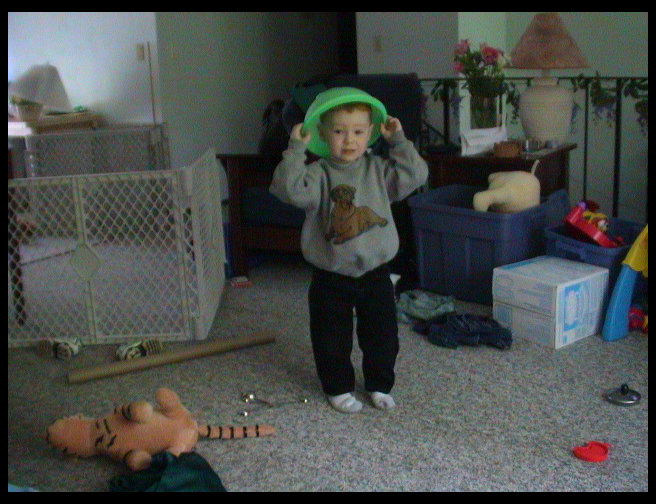 There is Walter Alan with a colander on his head.