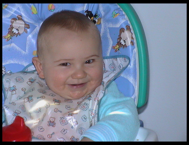 Logan getting ready for breakfast.