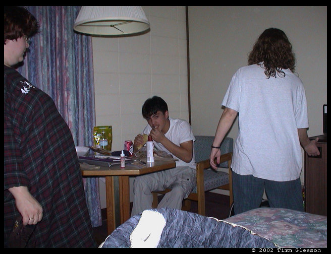 Sandra, Richard and Beth in the hotel room.