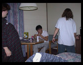 Sandra, Richard and Beth in the hotel room.