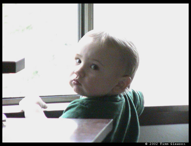 Logan longing to go outside and play.