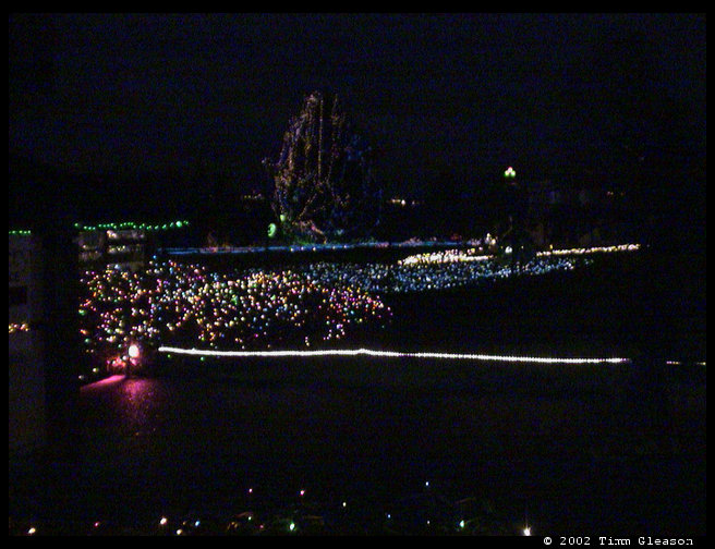 Picture of the grass with lights all over.