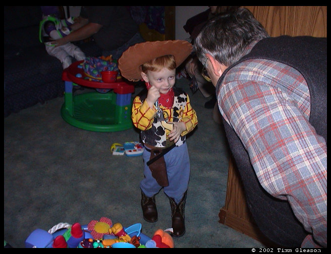 Jared (as Woody the Sheriff) and Grandpa Kip. 