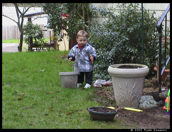 Logan gardening.