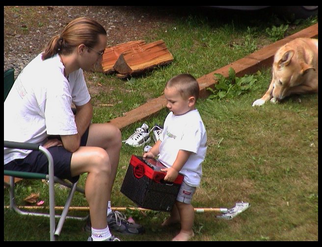 Uncle Doug and Logan.  Logan wants to know if he wants a lemonade.