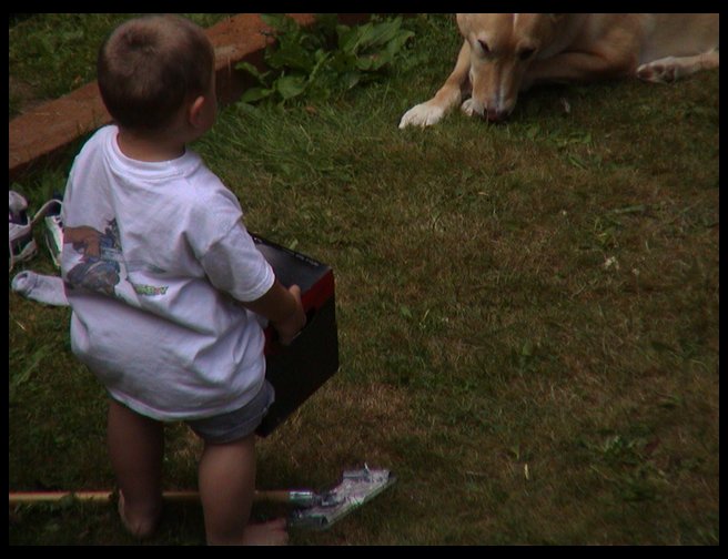 Carrying a full half case of lemonade.