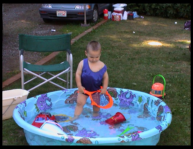 Logan in the pool.
