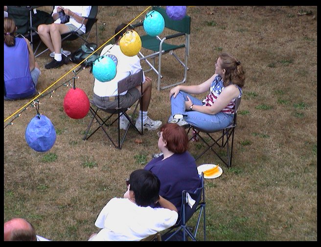 Dora (with her back to us), Indra (in blue), Beth and Doug enjoying our party.