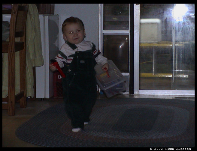 Here comes the handyman with all of his tools.