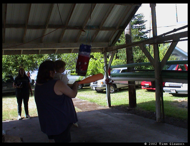 Trying to help Maddie break the pinata.  