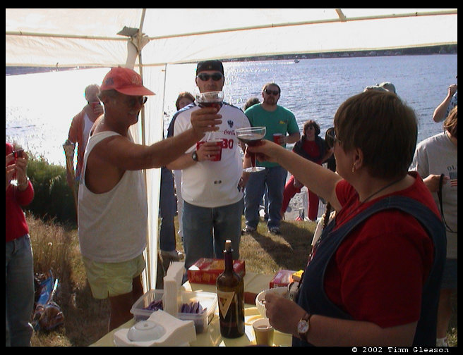 Toasting the marriage.