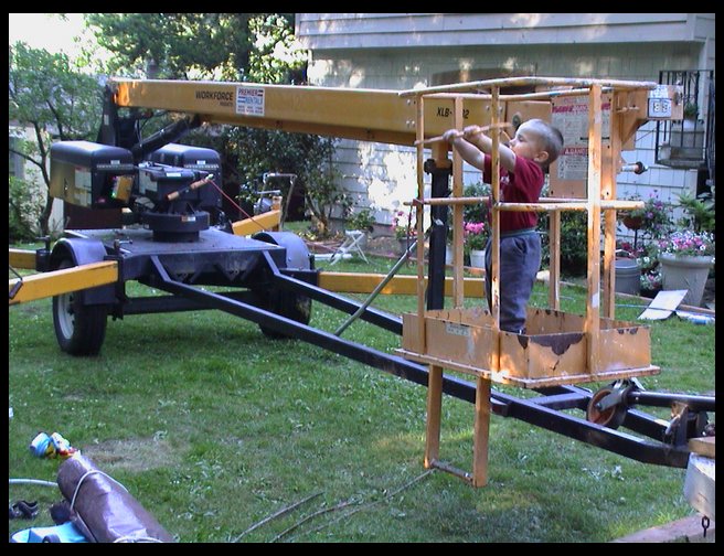 Logan in the boom while it was down.  