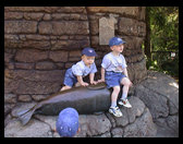 Lucas and Jared on the seal sculpture. 
