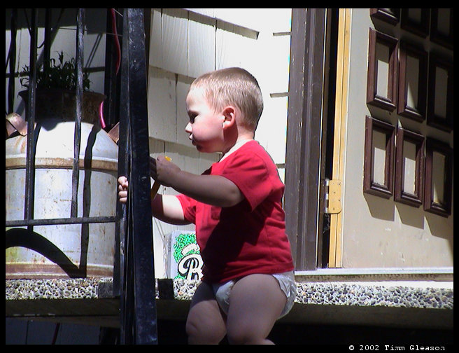 Danger Boy playing outside.  
