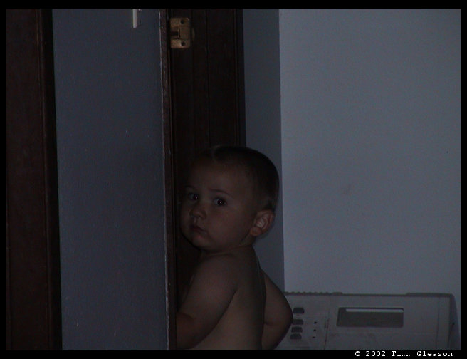 Logan going into his bedroom after bath.