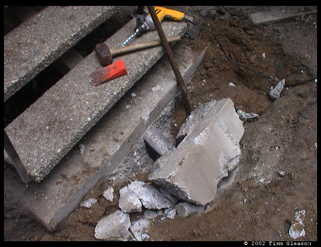 The last bit of concrete that had to be removed to pour new concrete.